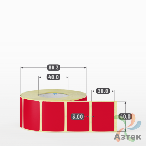 Этикетка 40х30 цветная (рядов 1 по 1000 шт) полуглянцевая, втулка 40 мм (к) цвет -  Pantone 185 C 