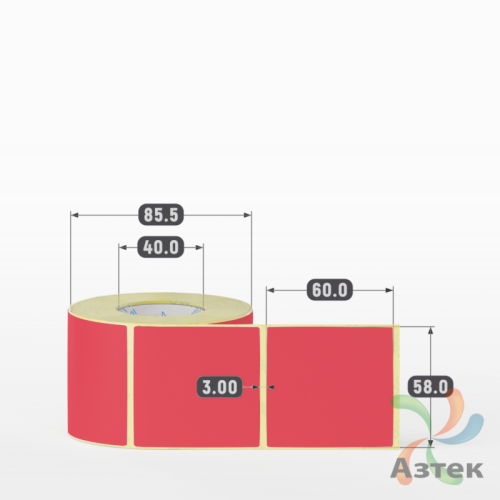 Термоэтикетка 58х60 Termo ECO цветная (рядов 1 по 500 шт), втулка 40 мм (к) цвет - Pantone 185 U, 