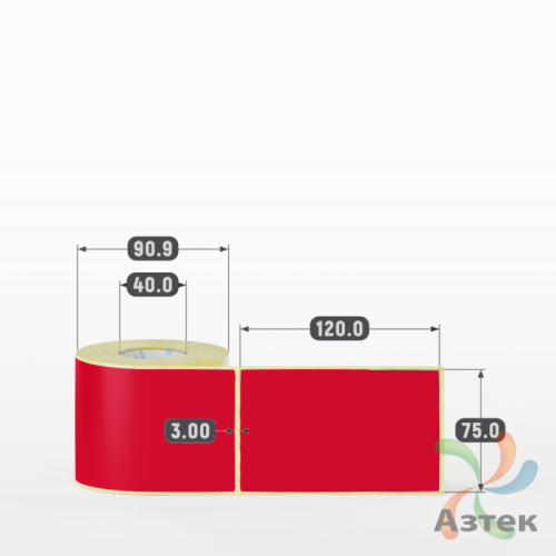Этикетка 75х120 цветная (рядов 1 по 300 шт) полуглянцевая, втулка 40 мм (к) цвет -  Pantone 185 C 