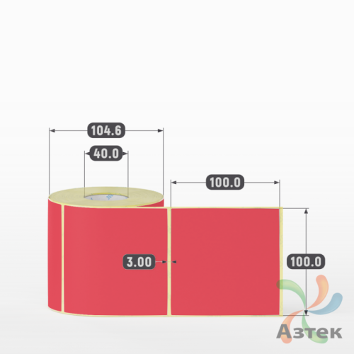 Термоэтикетка 100х100 Termo ECO цветная (рядов 1 по 500 шт), втулка 40 мм (к) цвет - Pantone 185 U, 