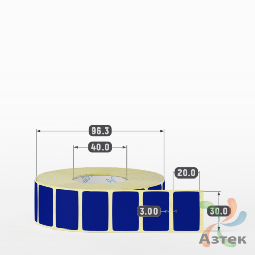 Термоэтикетка 30х20 Termo ECO цветная (рядов 1 по 2000 шт), втулка 40 мм (к) цвет - Pantone Reflex Blue, 
