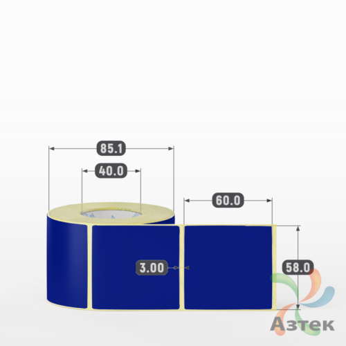 Этикетка 58х60 цветная (рядов 1 по 500 шт) полуглянцевая, втулка 40 мм (к) цвет -  Pantone Reflex Blue 