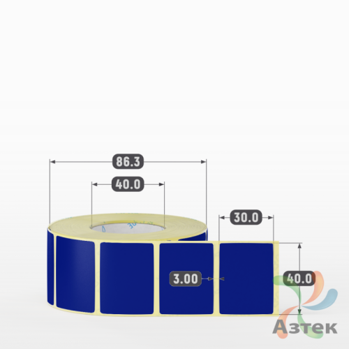 Этикетка 40х30 цветная (рядов 1 по 1000 шт) полуглянцевая, втулка 40 мм (к) цвет -  Pantone Reflex Blue 