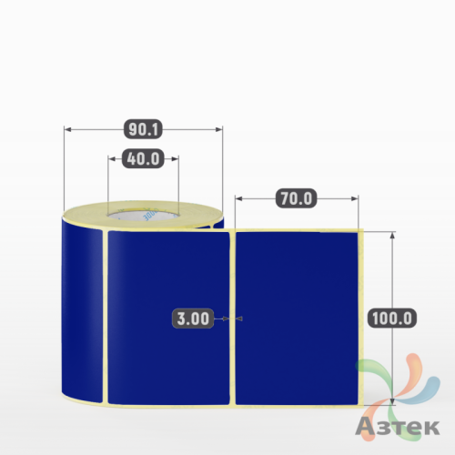 Этикетка 100х70 цветная (рядов 1 по 500 шт) полуглянцевая, втулка 40 мм (к) цвет -  Pantone Reflex Blue 