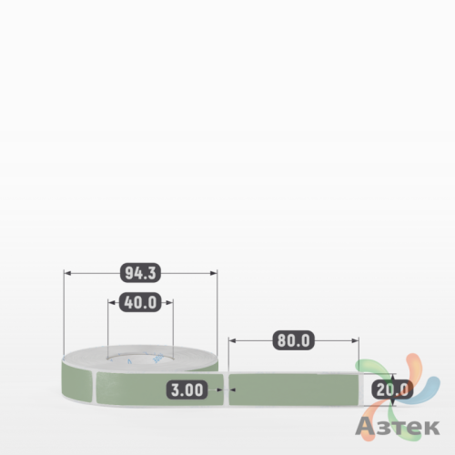 Этикетка 20х80 цветная Полипропилен (рядов 1 по 500 шт), втулка 40 мм (к) цвет -  Pantone 2404 C  