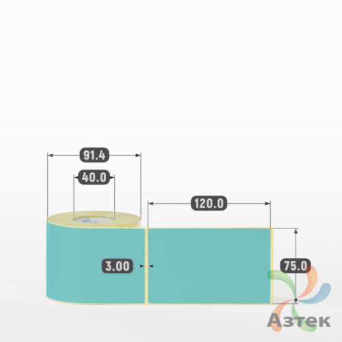 Термоэтикетка 75х120 Termo ECO цветная (рядов 1 по 300 шт), втулка 40 мм (к) цвет - ГолубойPantone 324 U, 