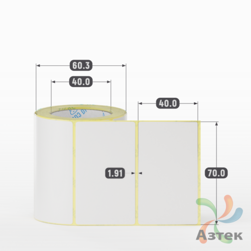 Термотрансферная этикетка 70х40 (рядов 1 по 250 шт) Полуглянец в рулоне, втулка 40 мм (к) IQ code