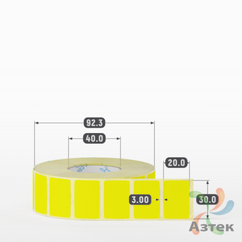 Термоэтикетка 30х20 Termo ECO цветная (рядов 1 по 1800 шт), втулка 40 мм (к) цвет - Желтый, 