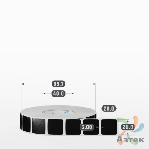 Этикетка 20х20 цветная Полипропилен (рядов 1 по 2000 шт), втулка 40 мм (к) цвет - Черный   