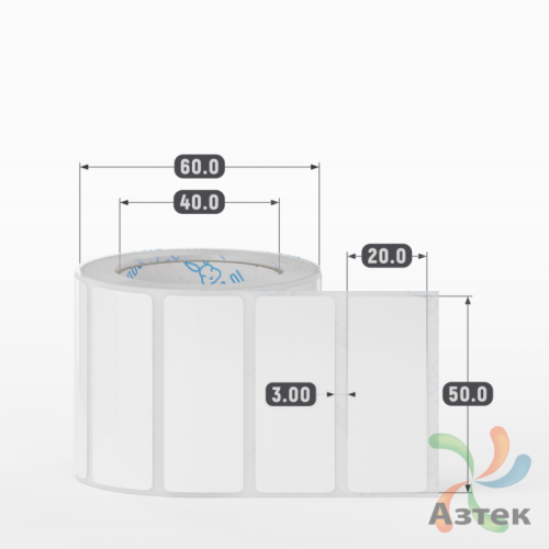 Этикетка самоклеящаяся 50х20 (рядов 1 по 500 шт) Полипропилен белый в рулоне, втулка 40 мм (к) IQ code 	