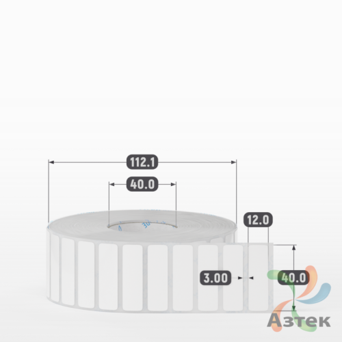 Этикетка самоклеящаяся 40х12 (рядов 1 по 5 000 шт) Полипропилен белый в рулоне, втулка 40 мм (к)  	