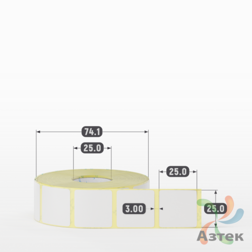 Термотрансферная этикетка 25х25 (рядов 1 по 1 000 шт) Полуглянец в рулоне, втулка 25 мм (к) IQ code