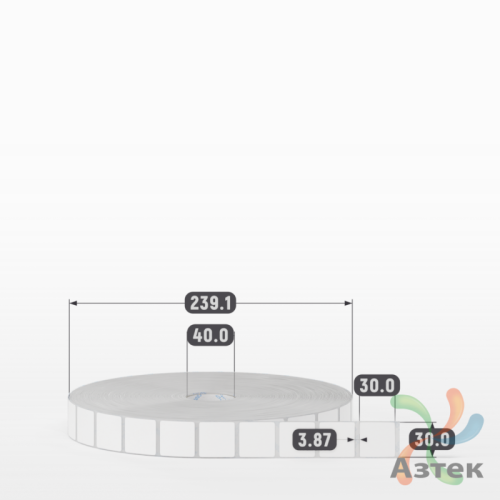 Этикетка самоклеящаяся 30х30 (рядов 1 по 10 000 шт) Полипропилен белый в рулоне, втулка 40 мм (к)  	