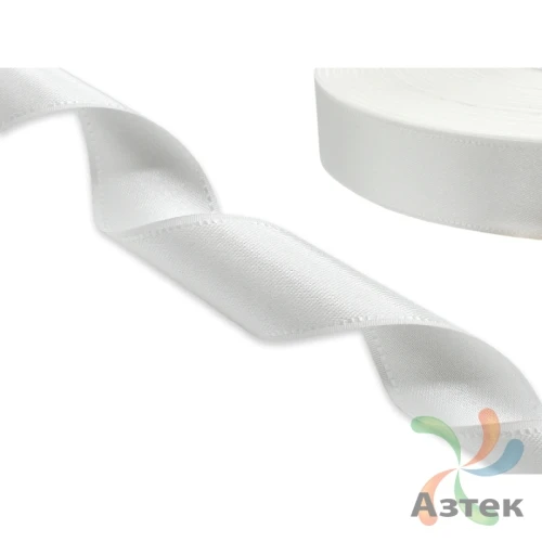 Атласная лента 10мм х 100м втулка 76 мм, цвет - белый с декоративной строчкой