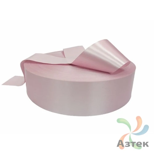 Сатиновая лента 80мм х 200м втулка 76 мм, цвет - светло-розовый