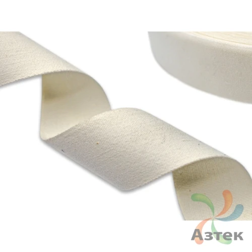 Хлопковая лента с тканным краем 10мм х 100м втулка 40 мм, цвет - натуральный