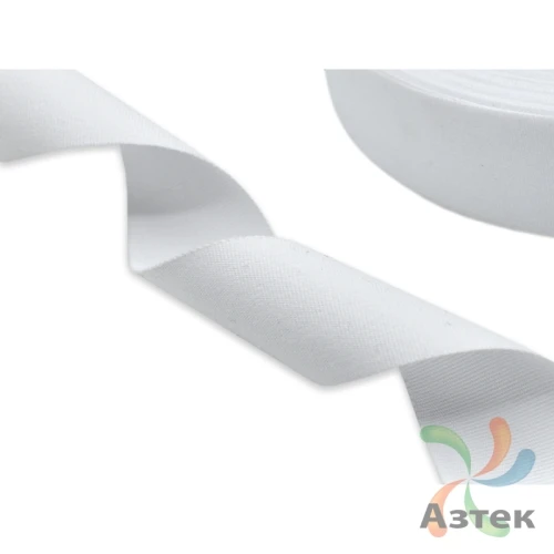 Хлопковая лента с тканным краем 10мм х 100м втулка 40 мм, цвет - белый
