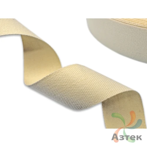 Хлопковая лента с тканным краем 40мм х 100м втулка 40 мм, цвет - бежевый