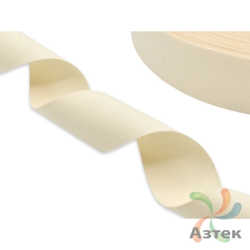 Хлопковая лента с тканным краем 10мм х 100м втулка 40 мм, цвет - кремовый