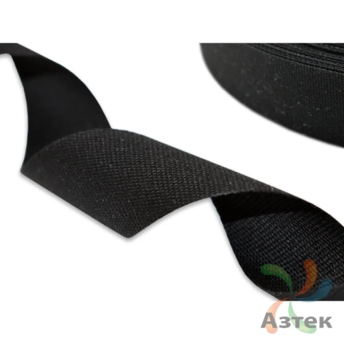 Хлопковая лента имитация с тканным краем 10мм х 100м втулка 40 мм, цвет - черный