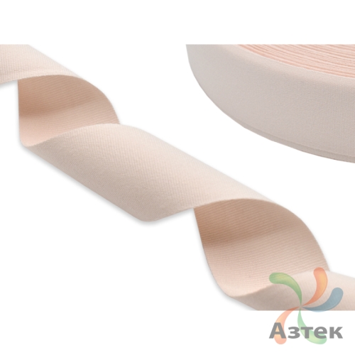 Хлопковая лента с тканным краем 15мм х 100м втулка 40 мм, цвет - светло-розовый