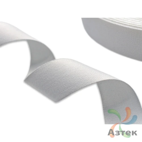 Хлопковая лента имитация с тканным краем 20мм х 100м втулка 40 мм, цвет - белый