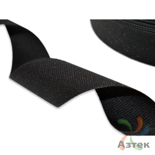 Хлопковая лента имитация с тканным краем 15мм х 100м втулка 40 мм, цвет - черный