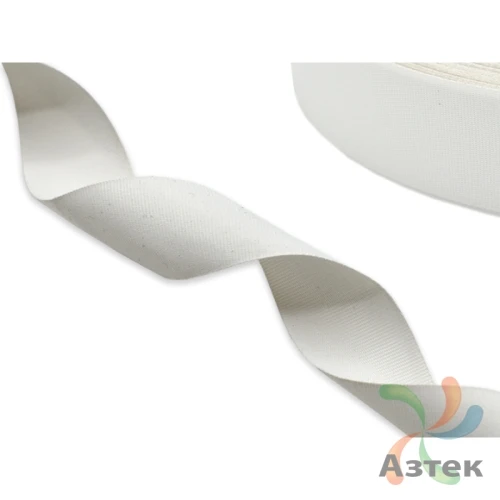 Хлопковая лента имитация с тканным краем 20мм х 100м втулка 40 мм, цвет - молочный