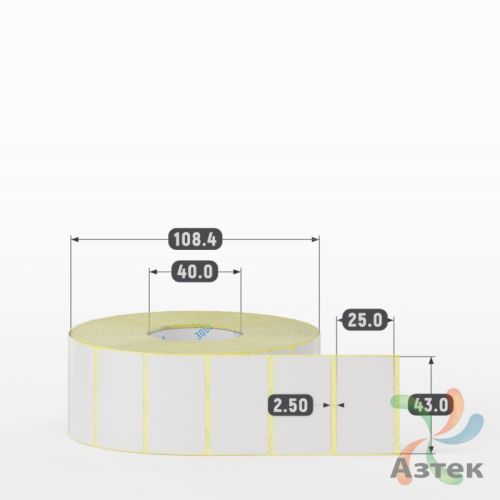 Термотрансферная этикетка 43х25 (рядов 1 по 2 100 шт) Полуглянец в рулоне, втулка 40 мм (к) IQ code