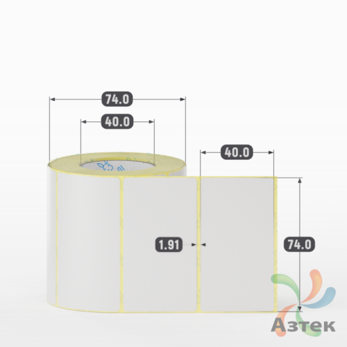 Термотрансферная этикетка 74х40 (рядов 1 по 500 шт) Полуглянец в рулоне, втулка 40 мм (к) IQ code