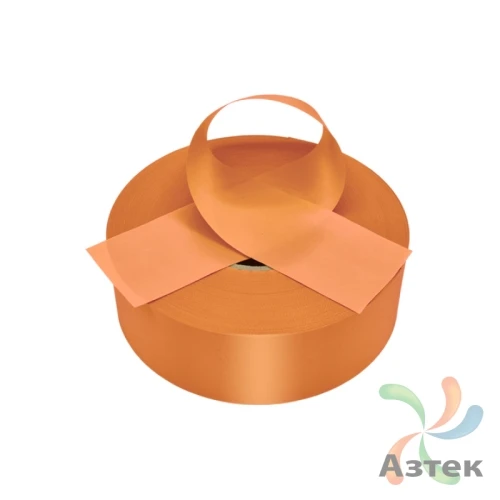 Сатиновая лента 100мм х 200м втулка 76 мм, цвет - светло-оранжевый