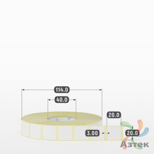 Термоэтикетка ЭКО 20х20 (рядов 1 по 3 000 шт)  в рулоне, втулка 40 мм (к) IQ code