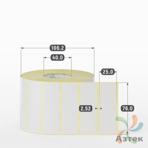 Термотрансферная этикетка 76х25 (рядов 1 по 2 000 шт) Полуглянец в рулоне, втулка 40 мм (к) IQ code
