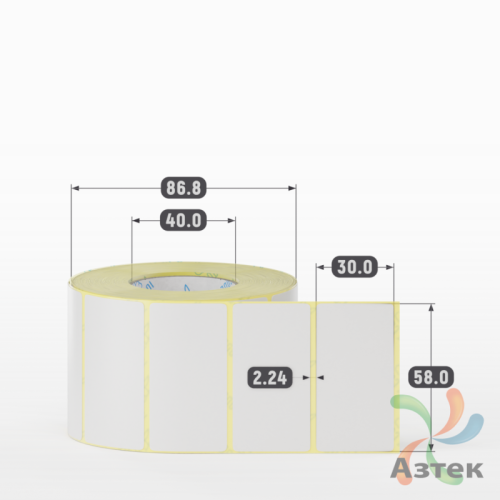 Термотрансферная этикетка 58х30 (рядов 1 по 1000 шт) Полуглянец съемный клей в рулоне, втулка 40 мм (к) IQ code