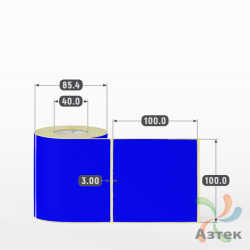 Термоэтикетка 100х100 Termo ECO цветная (рядов 1 по 300 шт), втулка 40 мм (к) цвет - Синий, 
