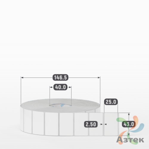 Этикетка самоклеящаяся 43х25 (рядов 1 по 4 000 шт) Термополипропилен белый в рулоне, втулка 40 мм (к) IQ code