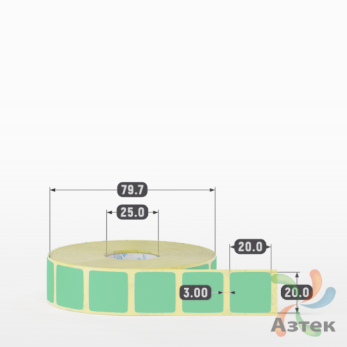 Термоэтикетка 20х20 Termo ECO цветная (рядов 1 по 1500 шт), втулка 25 мм (к) цвет - ЗеленыйPantone 351 U, 