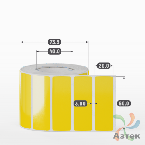 Этикетка 60х20 цветная Полипропилен (рядов 1 по 1000 шт), втулка 40 мм (к) цвет -  Pantone Yellow C  