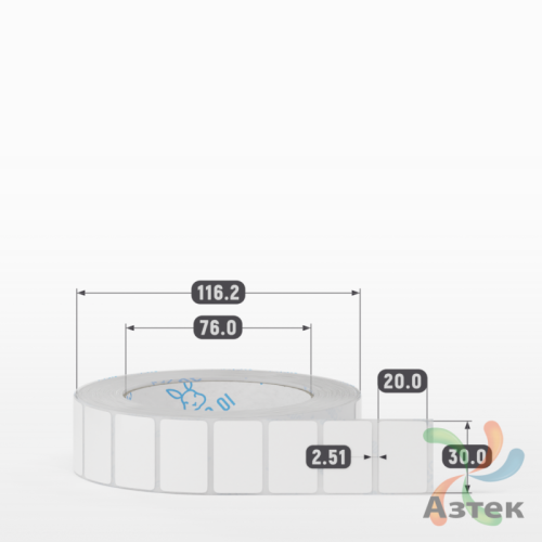 Этикетка самоклеящаяся 30х20 (рядов 1 по 2 000 шт) Полипропилен белый Tyre каучук в рулоне, втулка 76 мм (к) IQ code