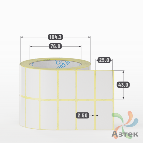 Термотрансферная этикетка 43х25 (рядов 2 по 1 000 шт) Полуглянец в рулоне, втулка 76 мм (к) IQ code