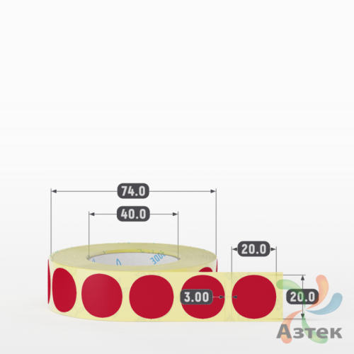 Этикетка 20х20 цветная (рядов 1 по 1000 шт) полуглянцевая, втулка 40 мм (к) цвет - Красный Pantone 186 C круглая