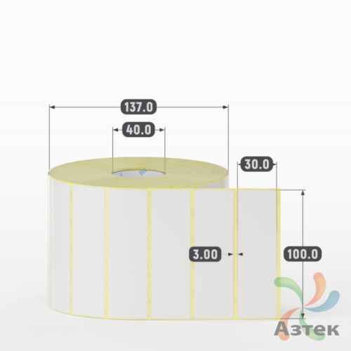 Термотрансферная этикетка 100х30 (рядов 1 по 3 000 шт) Полуглянец в рулоне, втулка 40 мм (к) IQ code