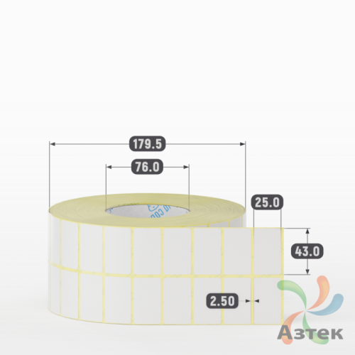 Термотрансферная этикетка 43х25 (рядов 2 по 5 500 шт) Полуглянец в рулоне, втулка 76 мм (к) IQ code