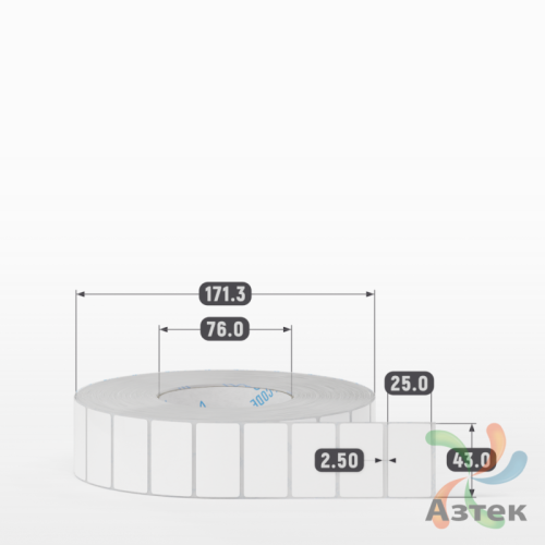 Этикетка самоклеящаяся 43х25 (рядов 1 по 5 000 шт) Полипропилен белый в рулоне, втулка 76 мм (к) IQ code 	