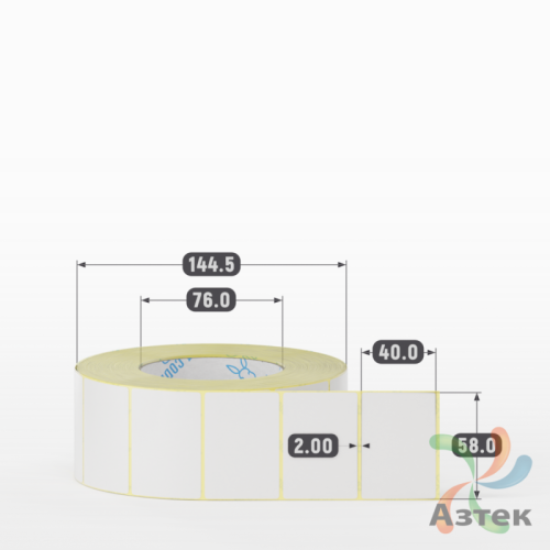 Термотрансферная этикетка 58х40 (рядов 1 по 2 000 шт) Полуглянец в рулоне, втулка 76 мм (к) IQ code