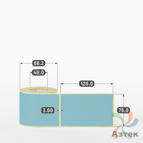 Термоэтикетка 75х120 Termo TOP цветная (рядов 1 по 250 шт), втулка 40 мм (к) цвет - Голубой Pantone 629 U