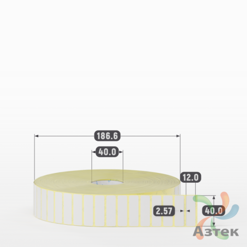 Термотрансферная этикетка 40х12 (рядов 1 по 15 000 шт) Полуглянец в рулоне, втулка 40 мм (к) IQ code