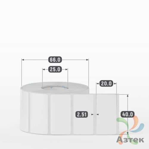 Этикетка самоклеящаяся 40х20 (рядов 1 по 1 000 шт) Полипропилен белый в рулоне, втулка 25 мм (к) IQ code 	