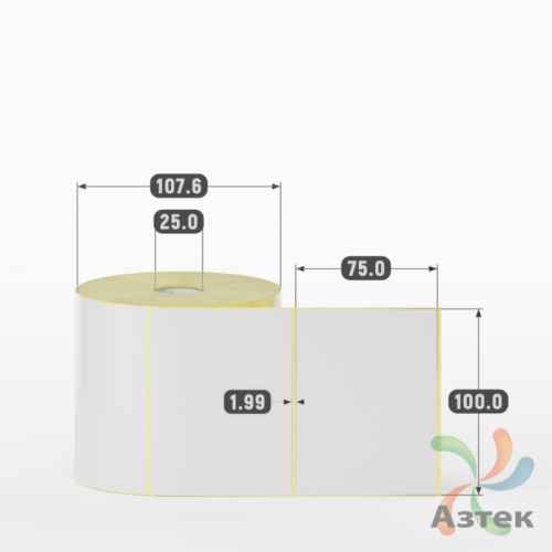 Термотрансферная этикетка 100х75 (рядов 1 по 800 шт) Полуглянец в рулоне, втулка 25 мм (к) IQ code