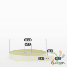 Термотрансферная этикетка круглая 30 мм (рядов 1 по 7 200 шт) Полуглянец в рулоне, втулка 40 мм (к) IQ code